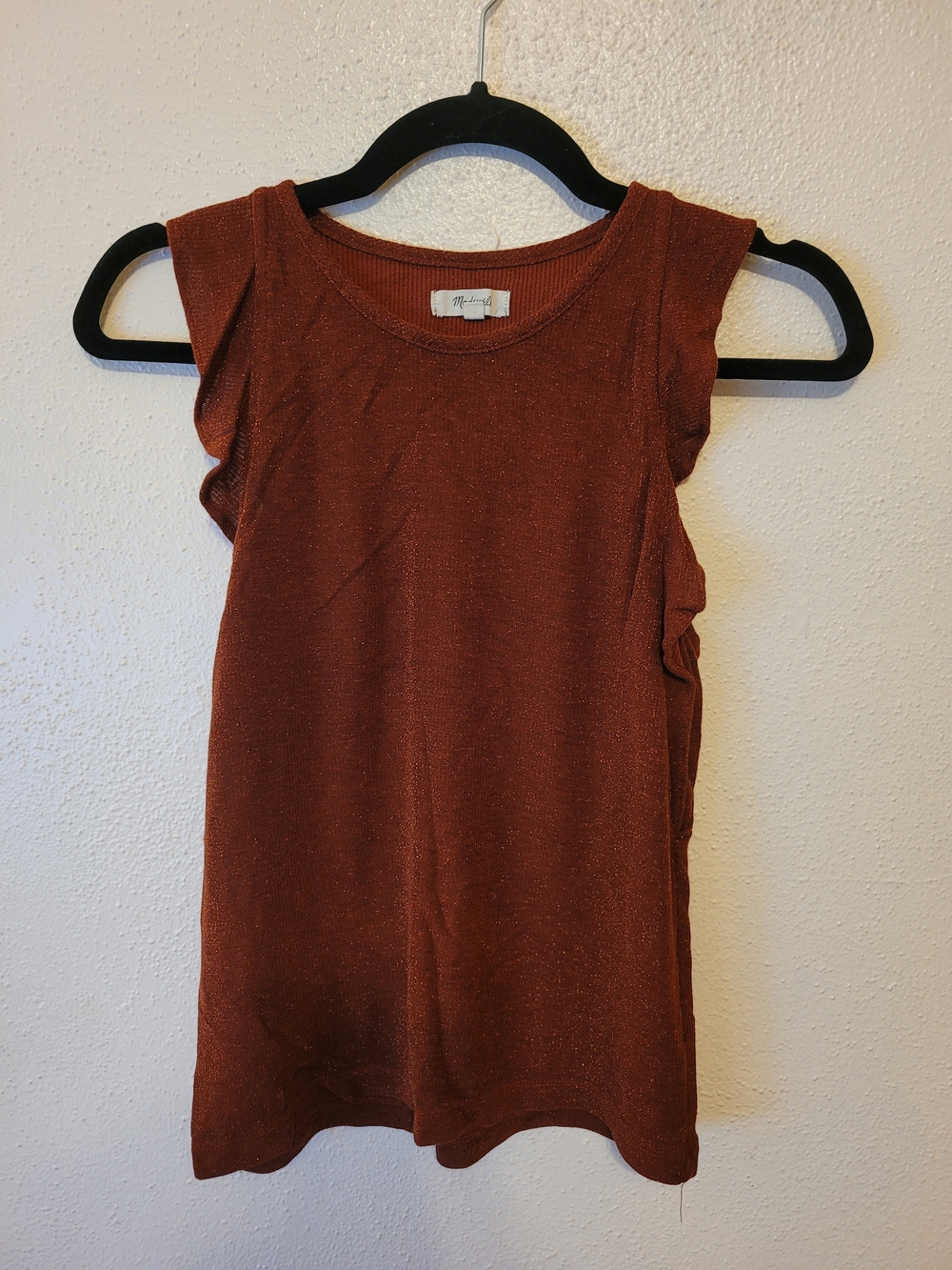 Madewell Metallic Ruffle Tank Top S Rust Copper Glitter H0190